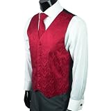 Brand New Landisun Wedding Tuxedo Vest / waistcoat Silk Set: (Silk Vest + tie + hanky + cufflinks) Red Paisley 104VS