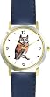 Owl (Hoot) Bird Animal - WATCHBUDDY&reg; DELUXE TWO-TONE THEME WATCH - Arabic Numbers - Blue Leather Strap-Size-Children's Size-Small ( Boy's Size & Girl's Size )