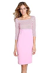 Sexy Cocktail Above the Knee Denim Elasticized   Waistline Polka Dot Print Scoop Neck Party Dress 