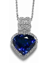 18K White Gold Tanzanite and Diamond Heart Pendant -- LIFETIME WARRANTY