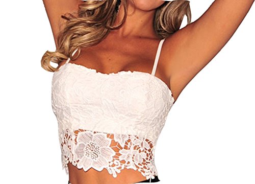 Womens Sexy Spaghetti straps White Crocheted Lace Crop Top