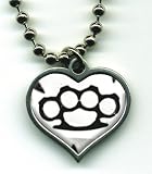 Womens Hand Made Retro BLACK AND WHITE BRASS KNUCKLES Lucky Charm Necklace