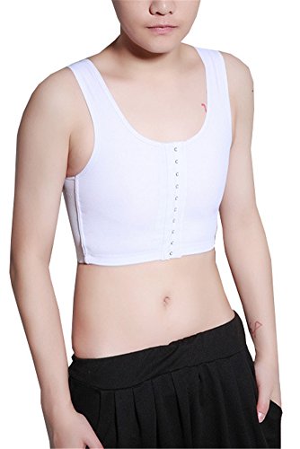 Breathable Super Flat Les Lesbian Compression 3 Rows Central Clasp Chest Binders (XX-Large, White)