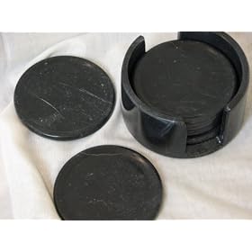 Stunning Black Marble Coaster Set of 6 Coasters Felted Bottom by carrera-Coaster Sets