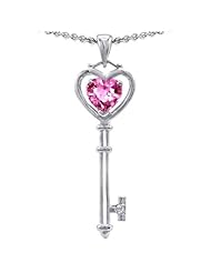 Candygem 14k Gold Key to my Heart Love Key Pendant with Created Pink Sapphire...