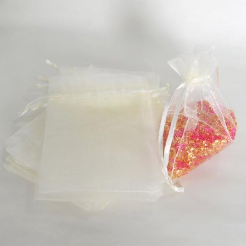 3.9"X6.3" Sheer Organza Jewelry Pouches Wedding Party Favor Gift Bags, Ivory-25pcs