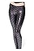 Women's Sexy Mermaid Fish Scale Hologram Stretch Soft Shine Leggings (Black Silver, L)