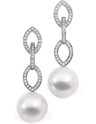 18K Palladium White Gold Paspaley South Sea Cultured Fine Round Pearl and Diamond Earrings -- LIFETIME WARRANTY