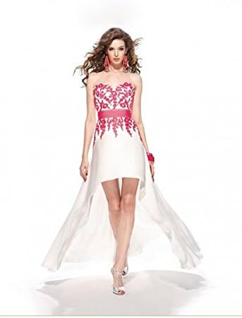 A-line Sweetheart Chiffon White Long Prom Dresses/Evening Dress With Appliques (US2, ivory)
