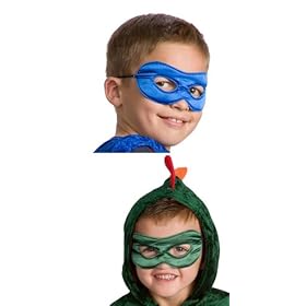  Little Adventures Reversible Superhero Mask Set of 2 for Boys-Red & Black, Blue & Green