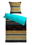 Produkt-Bild: Kinzler B-02613/55 Hochwertige Mikrofaser Bettw&auml;sche Nizza 6-teilig, transferbedruckt mit Rei&szlig;verschluss 2x 80 x 80 cm + 2x 135 x 200 cm + 2x 100 x 200 cm braun / t&uuml;rkis