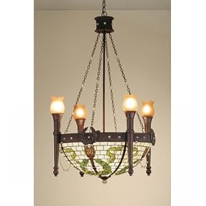 Meyda Tiffany 56745 30W Torch and Wreath 4 Arm Chandelier W Invert Beige Ha Amber 59... by Meyda