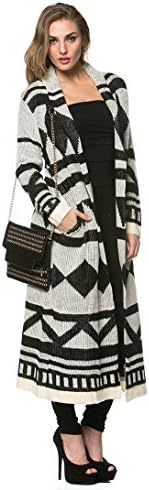 Aztec Print Knit Maxi Cardigan in Gray