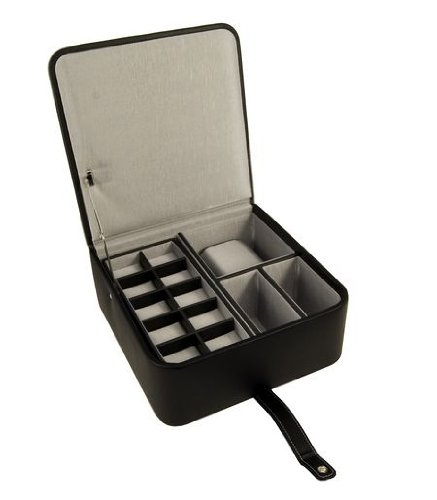 Large Black Leather Cufflink and Watch Box