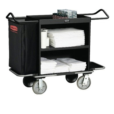 High-Capacity Housekeeping Cart with 3 Shelves in Black