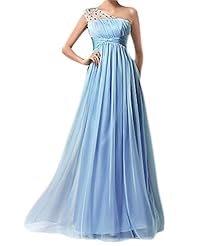 A-line One Shoulder Beaded Draped Chiffon/Tulle Empire   Waistline Evening Dress/Maxi Dress 