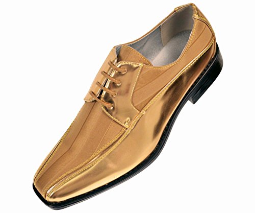 Viotti Mens Gold Dress Oxford with Striped Satin and Patent Trim : Style 179 Gold -035