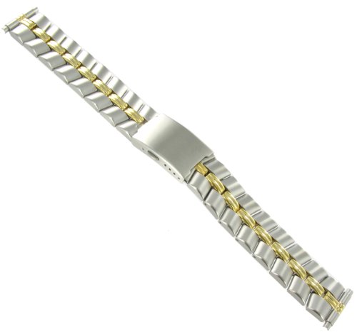 16-20mm Timex Adjustable Silver and Gold Tone Deployment Buckle Stainless Steel Watch Band 309 TX767T