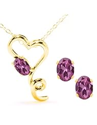 2.20 Ct Oval Pink Tourmaline 14K Yellow Gold Pendant Earrings Set