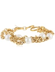 Majorica 8 mm White Round Pearls Gold Toned 3 Row Bracelet, 7"