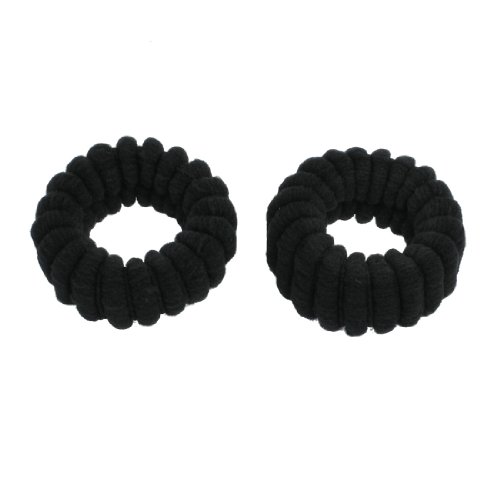 2 Pcs Stretchy Hair Tie Ribbed Band Black Ponytail Holder for Ladies