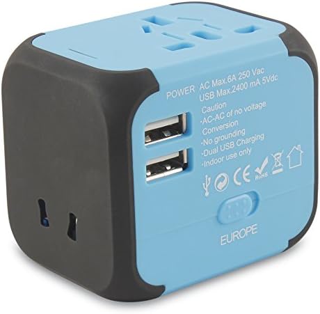 Travel Adapter Charger All-in-one Worldwide AC Wall Plug with Universal Dual Usb - Built-in Safety Fuse - by LGM Acquisitions - 100% Money Back Guarantee