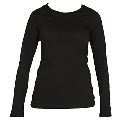 Long Sleeved Black Classic Fit Tunic Length Womens' Solid color contoured T-Shirt, 100% cotton,