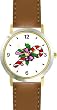 Candy Cane Christmas Theme - WATCHBUDDY&reg; DELUXE TWO-TONE THEME WATCH - Arabic Numbers - Brown Leather Strap-Women's Size-Small
