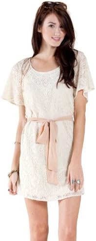 Flying Tomato Women's Bohemian Lace Mini Dress Large Cream