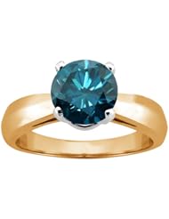 1.10 Ct Round Blue SI1/SI2 Diamond 18K Yellow Gold Ring