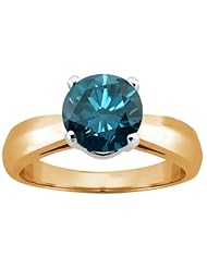 1.10 Ct Round Blue SI1/SI2 Diamond 14K Yellow Gold Ring