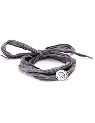 Mizuki Silver Skull Button on Gray Silk Wrap Bracelet