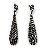 Gun Metal Black Swarovski Crystal Teardrop Earrings - 7.5cm Drop