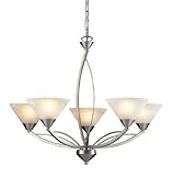 Elk 7637 5 5-Light Chandelier In Satin Nickel and Marbleized White Glass
