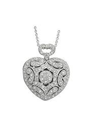14K White Gold Heart Diamond Locket 11/16 inch x 11 /16 inch White Gold