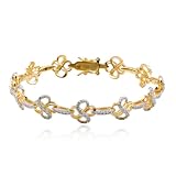 18k Gold Plated Sterling Silver Diamond-Accent Flower Shape Stations Bracelet, 7.25