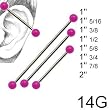 316L Surgical Steel Industrial with Design - Hot Pink Ball 14G, 1" 3/8 - Sold as a Pair