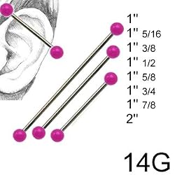316L Surgical Steel Industrial with Design - Hot Pink Ball 14G, 1" 3/8 - Sold as a Pair
