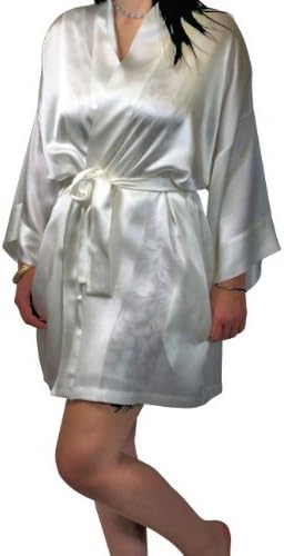 Exotic Silks Womens Bridal White Silk Kimono Style Robe