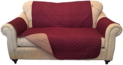 Reversible Furniture Protector with elastic strap. Comes in variation sizes. Choose from Sofa protector, Loveseat protector, and Chair protector. Protect your furniture from stains, spills, pets and children accidents (Love Seat, Burgundy/Taupe)