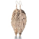 Rose Gold Tone Lightweight Dangle Leaf Earrings. 3 inches long