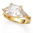 14K YELLOW GOLD AND PRINCESS CUT CZ RING W/ TRILLION SIDES, 3.80CT