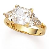14K YELLOW GOLD AND PRINCESS CUT CZ RING W/ TRILLION SIDES, 3.80CT