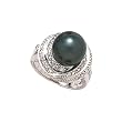 14K White Gold 3/8 ct. Diamond with Tahitian Pearl Ring