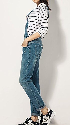 DC-SN Women's Stylish Retro Rip Hole Slim Fit Loose Fit Bib Overalls Straight Leg Jeans XL