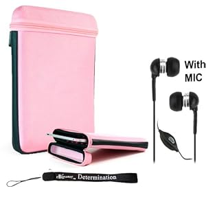 Pink High Quality Hard Nylon Cube Carrying Travel Case For Verizon Motorola Xoom Tablet (Compatible with All Models) + Includes a eBigValue (TM) Determination Hand Strap Key Chain + Includes a Crystal Clear High Quality HD Noise Filter Hands Free Earphones with Mic ( Stereo 3.5mm Jack )