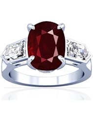 14K White Gold Cushion Cut Ruby Three Stone Ring (GIA Certificate)