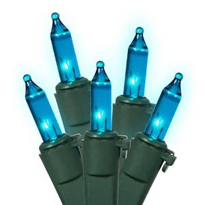 Set of 35 Blue Mini Christmas Lights - Green Wire
