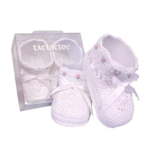Baby Girls White Knit Floral Christening Baptism Shoes 6M