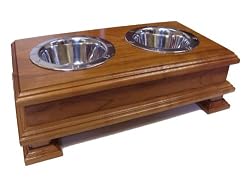 Finest Solid Wood Cherry Elevated Dog Feeder - Raised Dog Bowl Stand Or Dog Food Dish Holder - For small DOGS Yorkies Boston Terrier Chihuahua Beagles Terriers Spaniels and more.